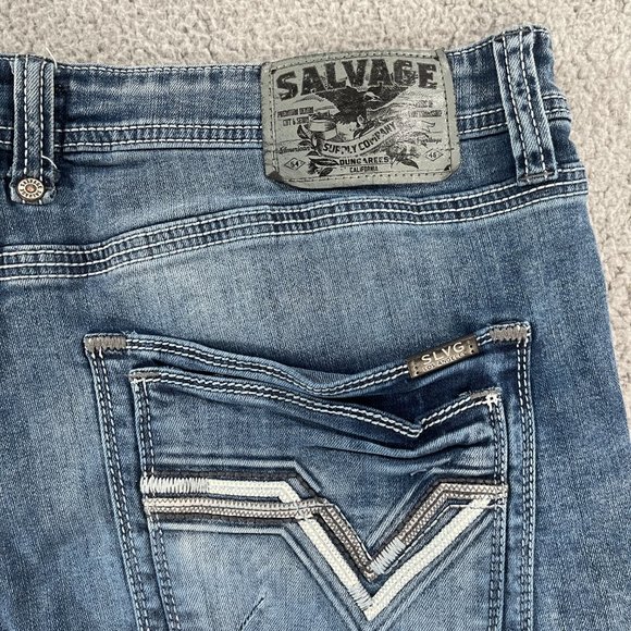 - Salvage Jeans Anarchy Straight Regular Fit 36S (36x30) Denim Buckle Dist… - Picture 9 of 9
